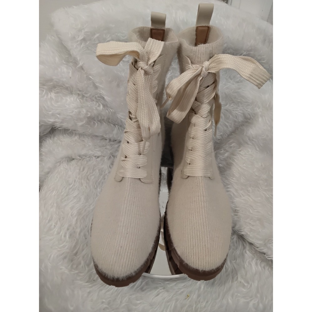 Kate Spade New York Women Cream Knit Lace Up‎ Combat Boots Size 9